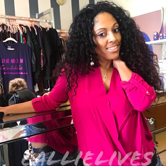 Elaine Wrap it Up: Magenta Pink Plunge Work Blouse - Picture 2 of 8